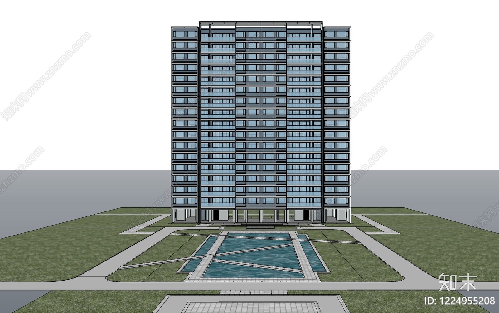 现代主义小高层住宅楼SU模型下载【ID:1224955208】