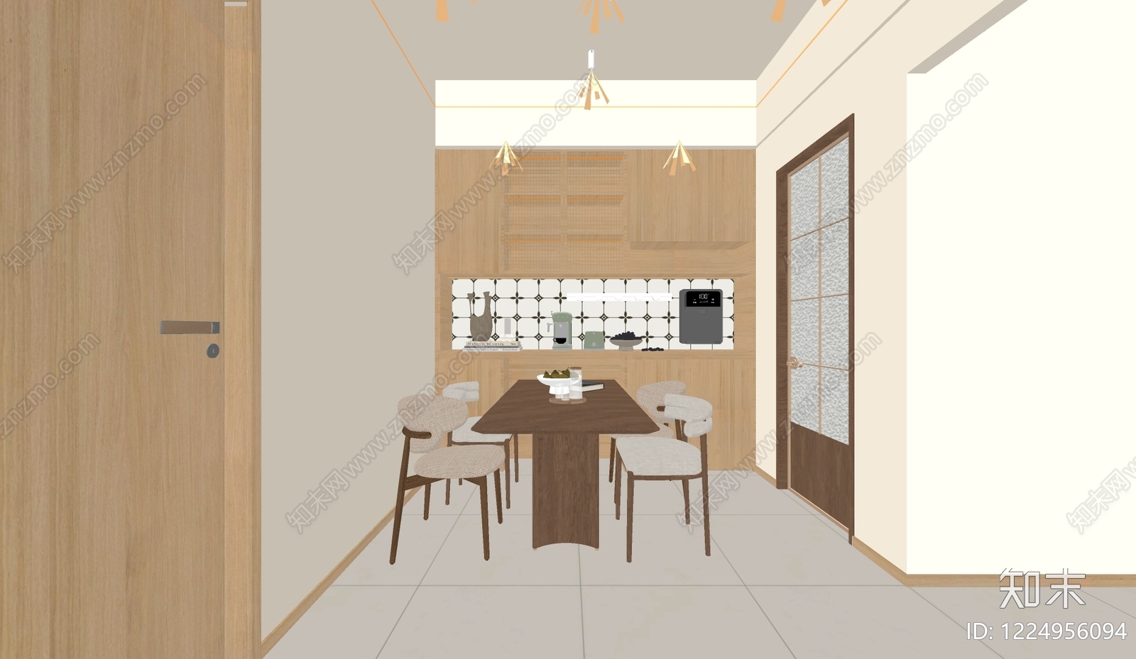 奶油风客餐厅SU模型下载【ID:1224956094】
