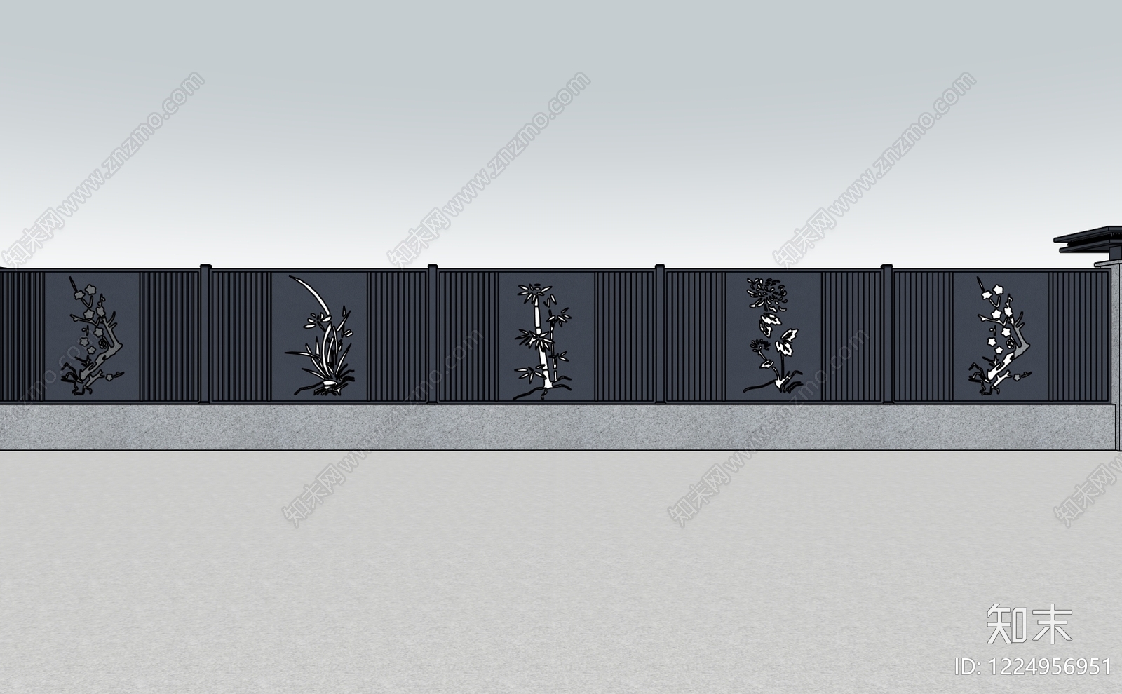 新中式景观围栏SU模型下载【ID:1224956951】