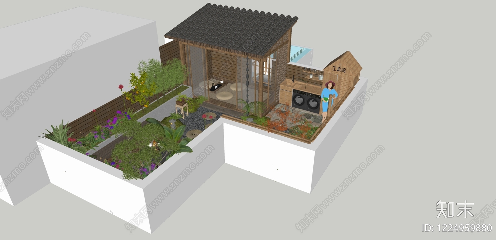 日式别墅庭院SU模型下载【ID:1224959880】