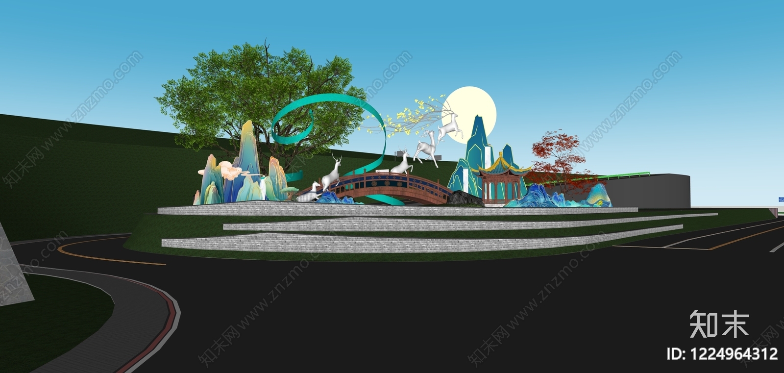 新中式景观文旅美陈SU模型下载【ID:1224964312】