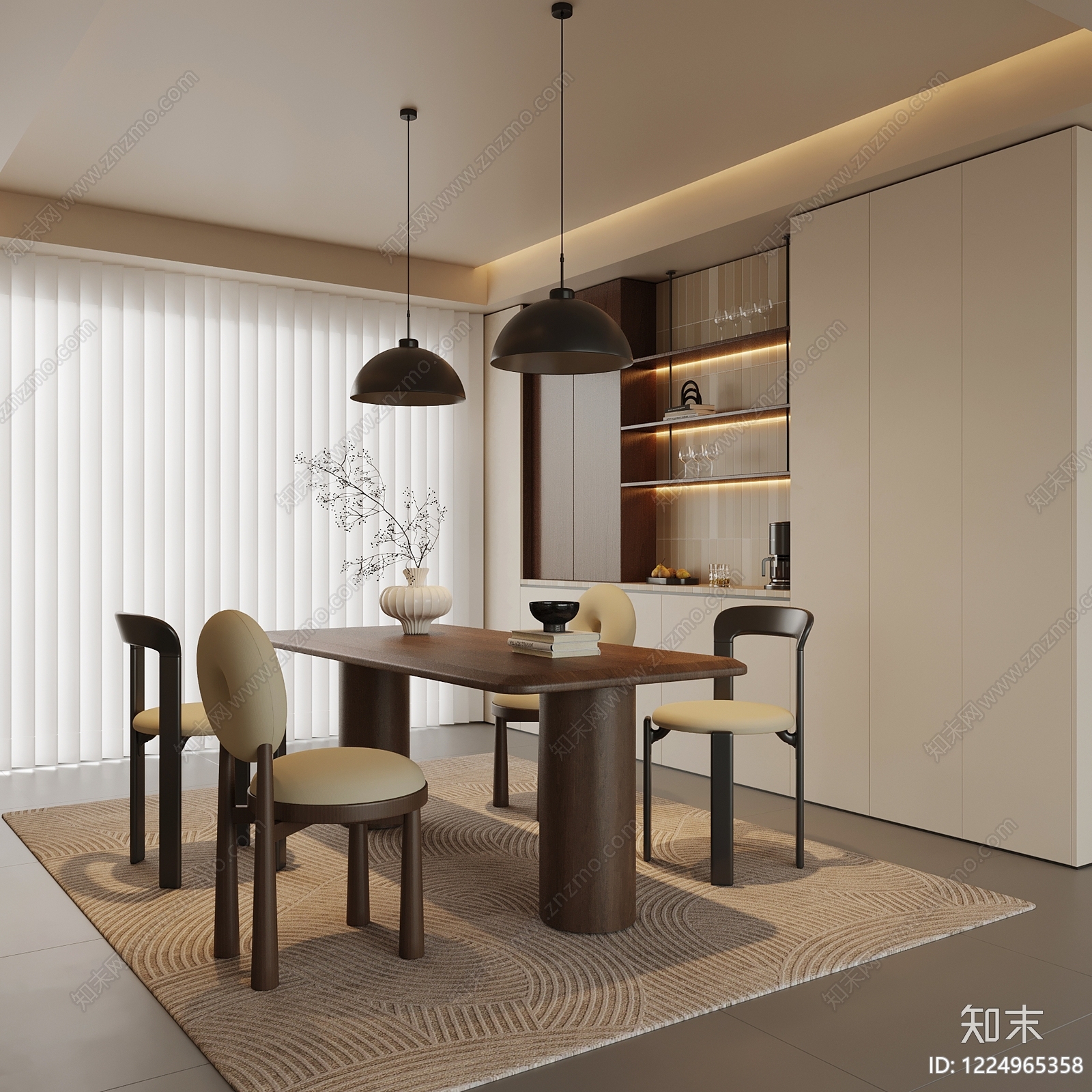 奶油风家居餐厅SU模型下载【ID:1224965358】