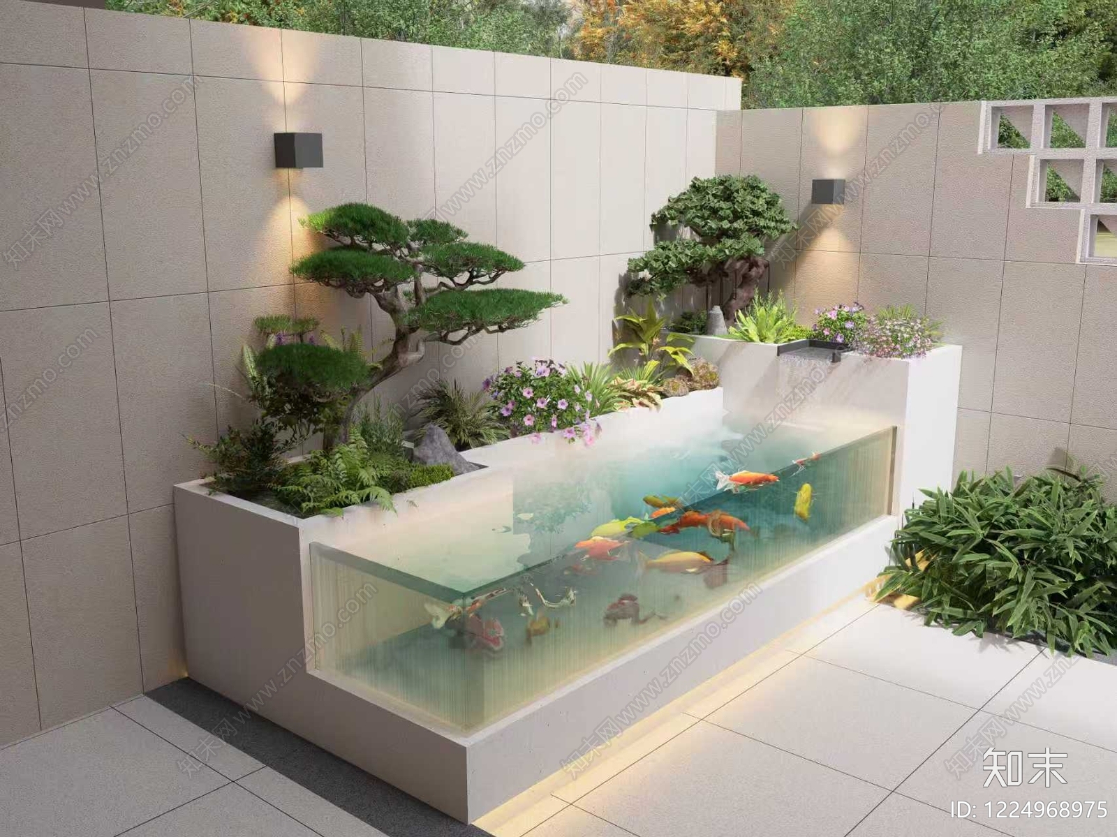 新中式景观人工水池SU模型草图