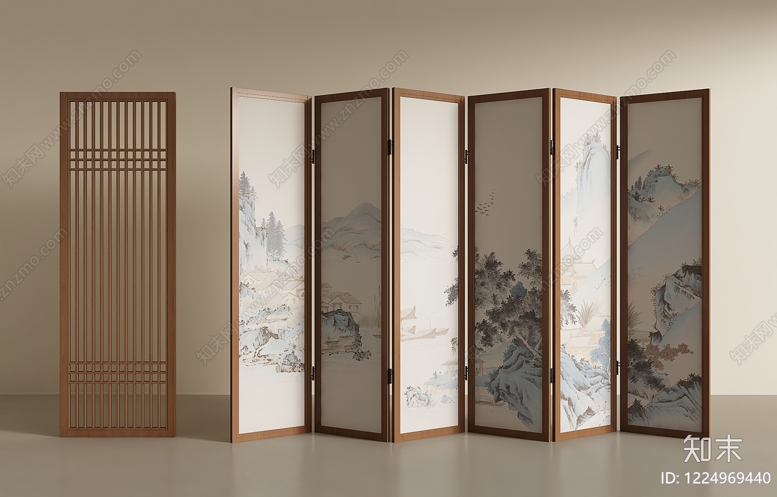 新中式屏风SU模型下载【ID:1224969440】