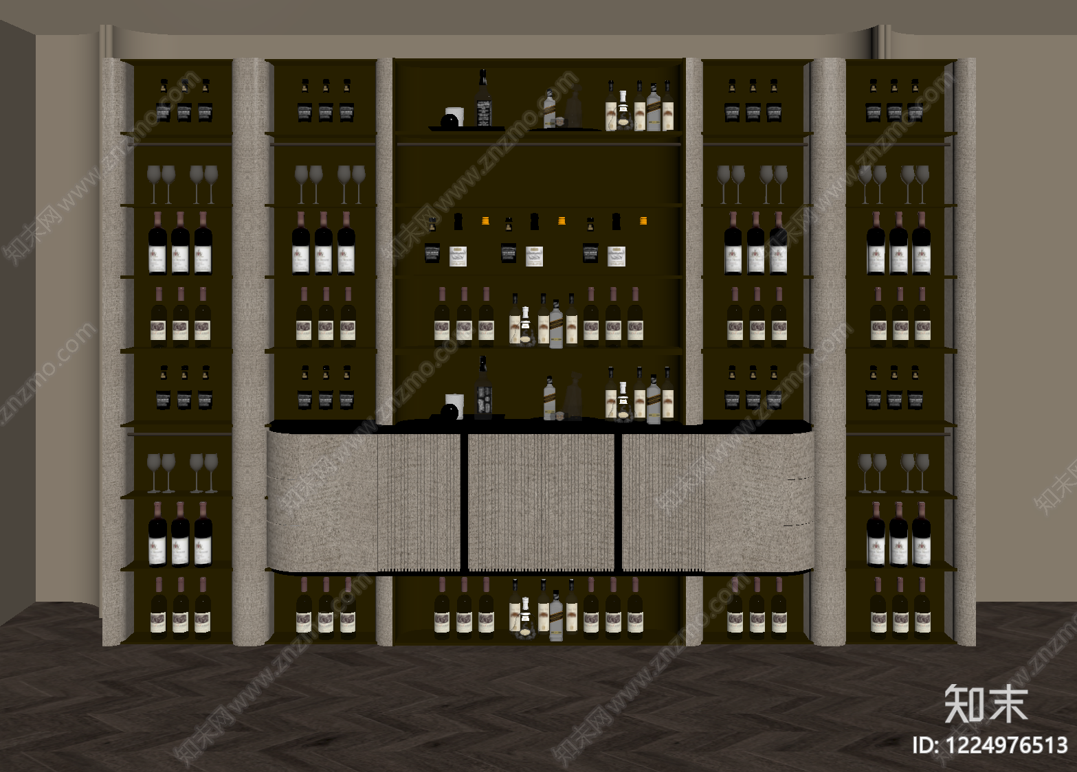 轻奢酒柜SU模型下载【ID:1224976513】
