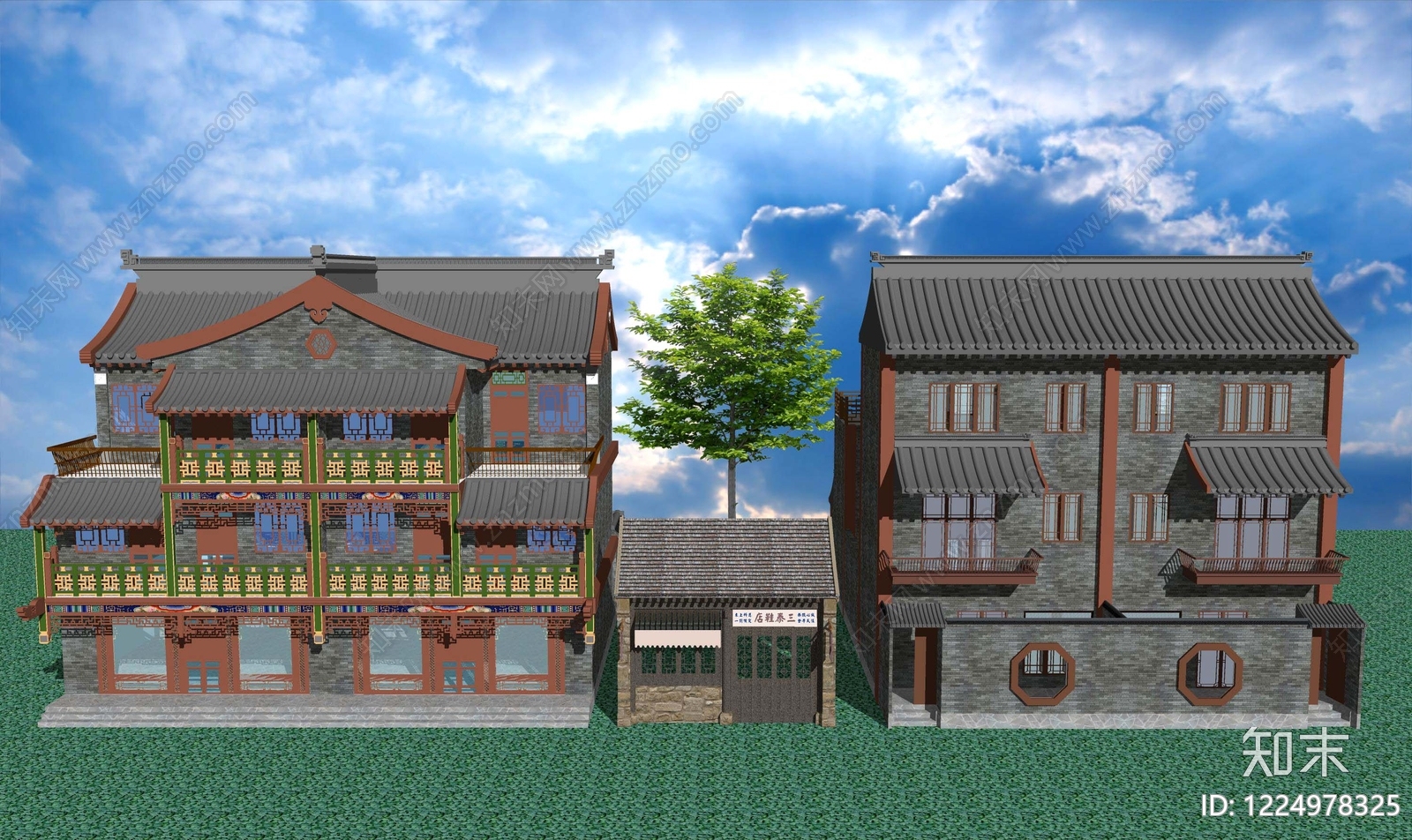 中式古建商业街SU模型草图