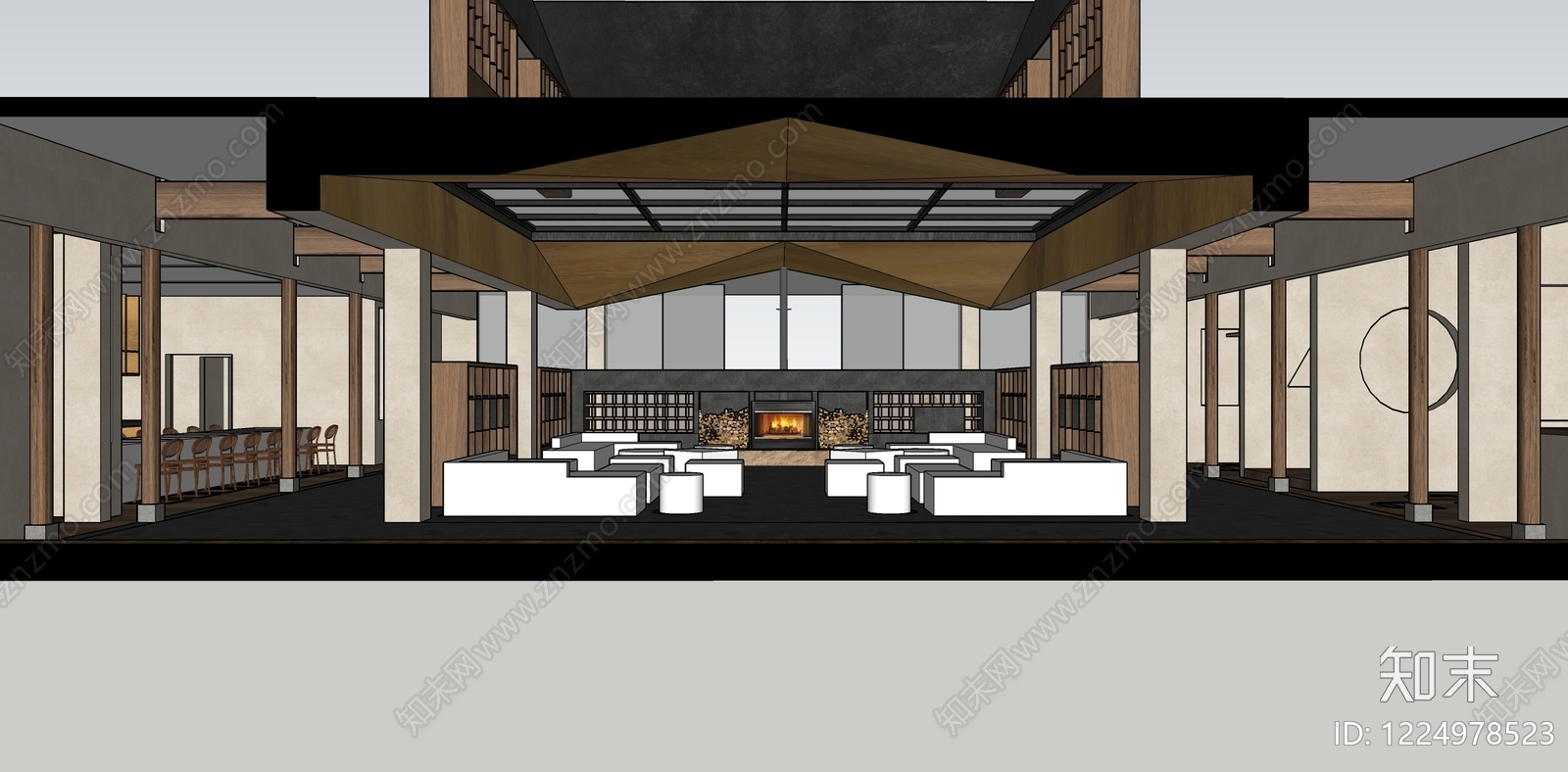 新中式酒店大堂SU模型下载【ID:1224978523】