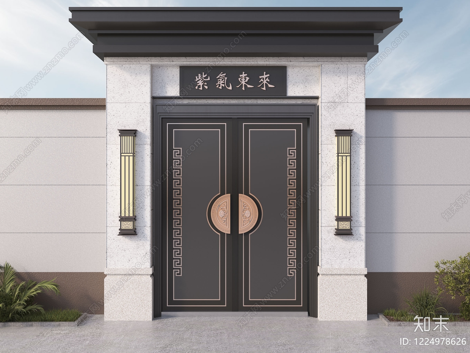 新中式入口大门SU模型下载【ID:1224978626】