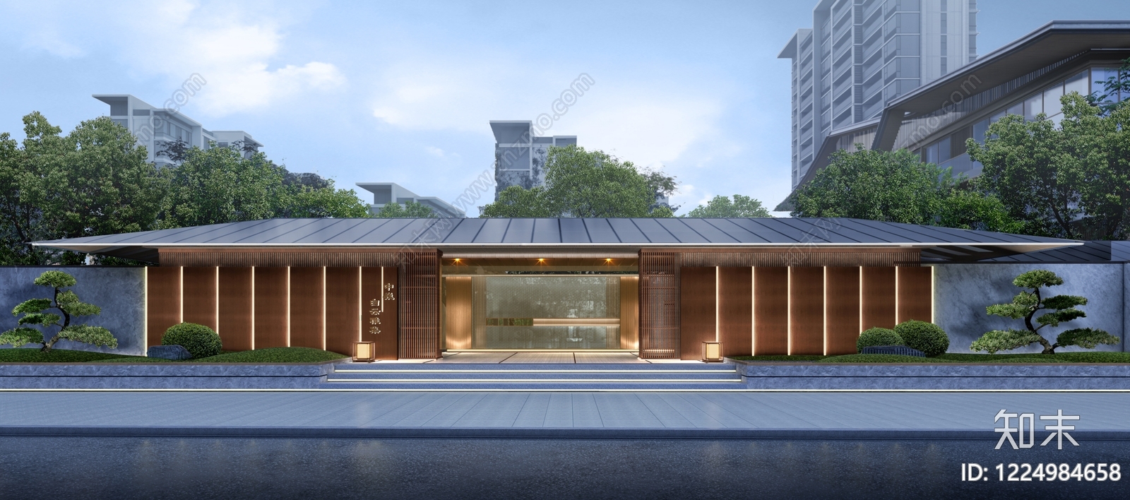 新中式景观入口大门SU模型草图