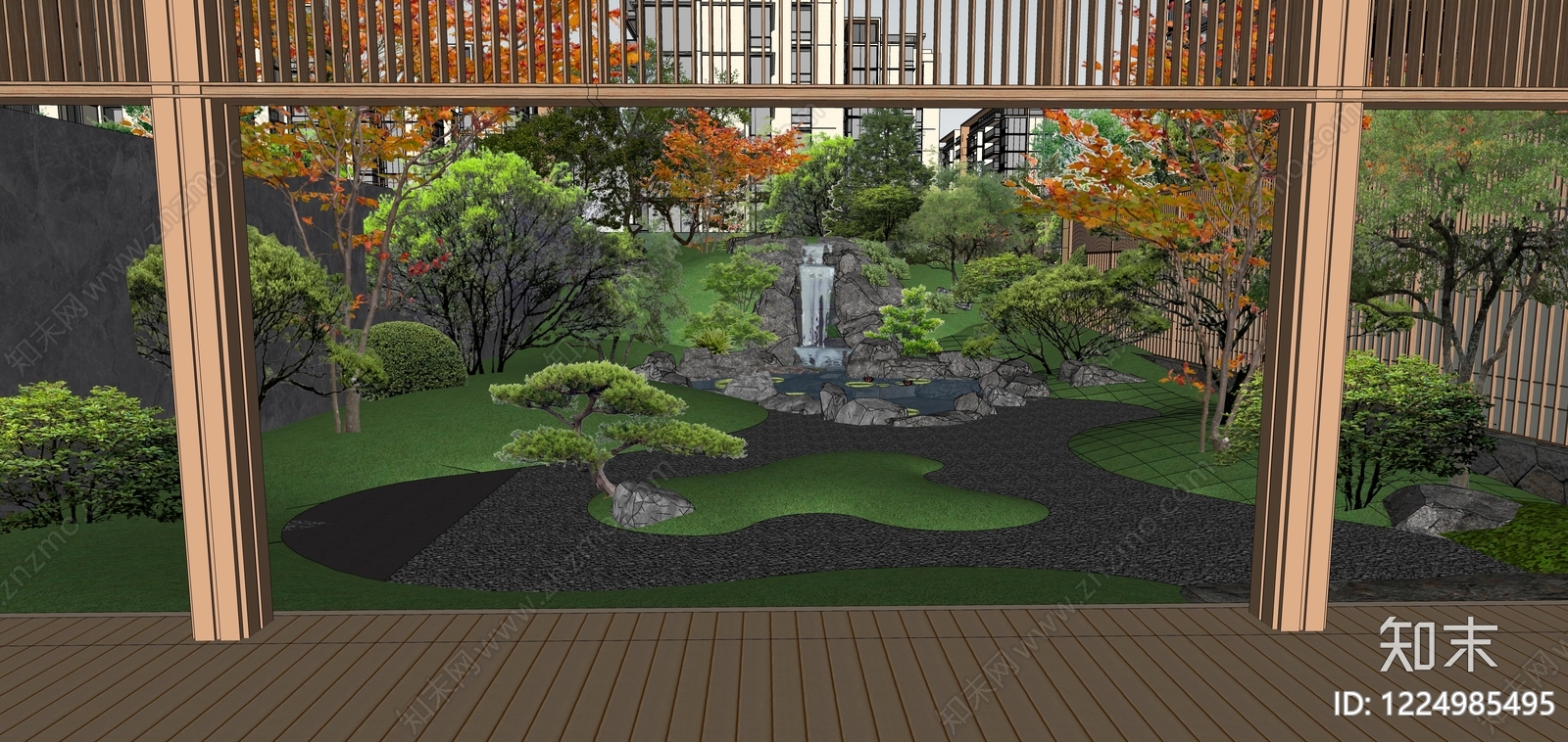 传统园林别墅庭院SU模型下载【ID:1224985495】