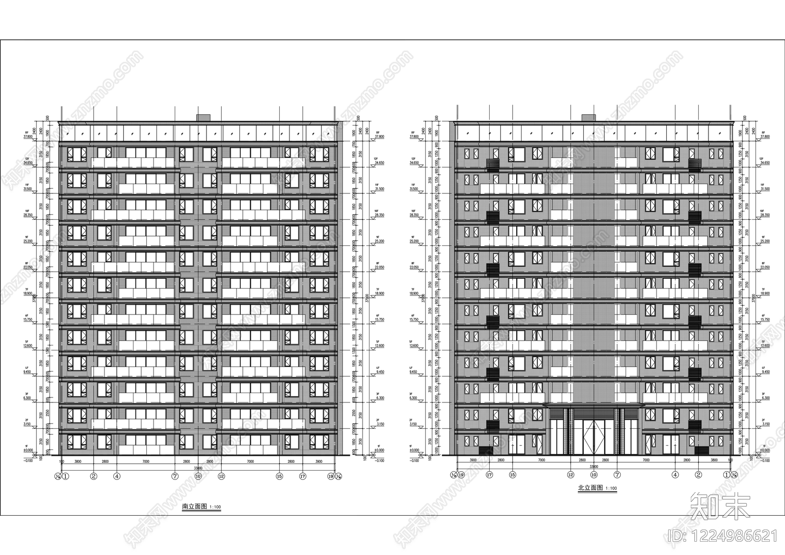 住宅楼建筑cad施工图下载【ID:1224986621】