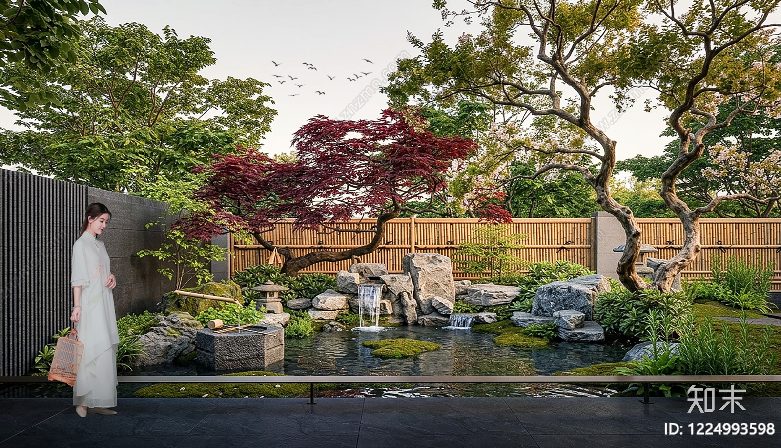 新中式景观别墅庭院SU模型下载【ID:1224993598】