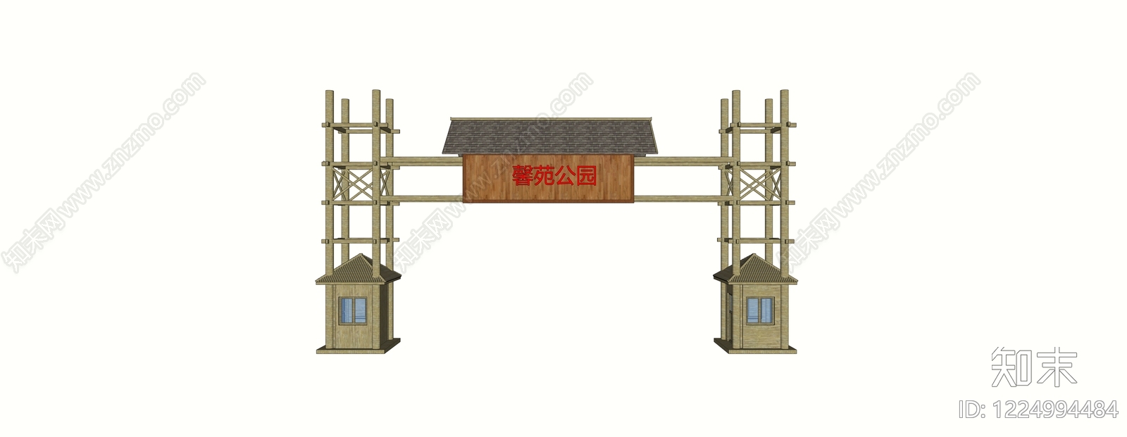 中式古建入口大门SU模型草图