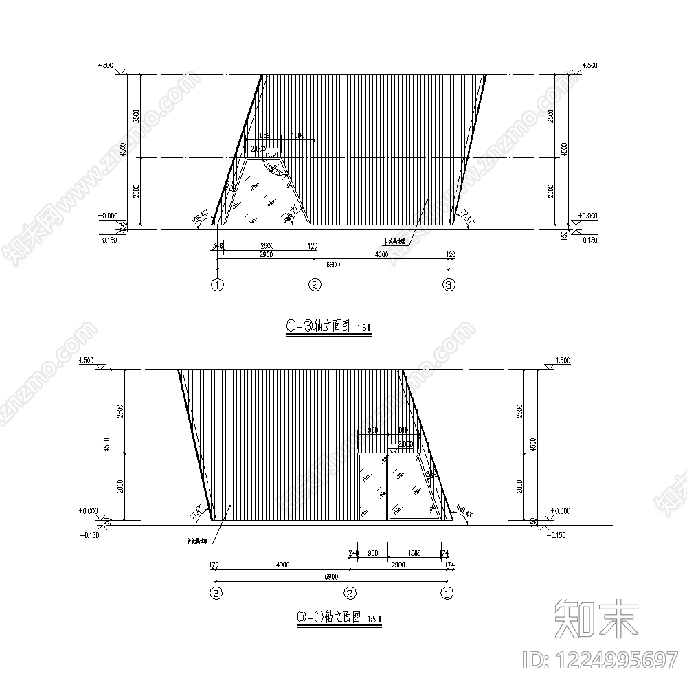 门卫室建筑cad施工图下载【ID:1224995697】