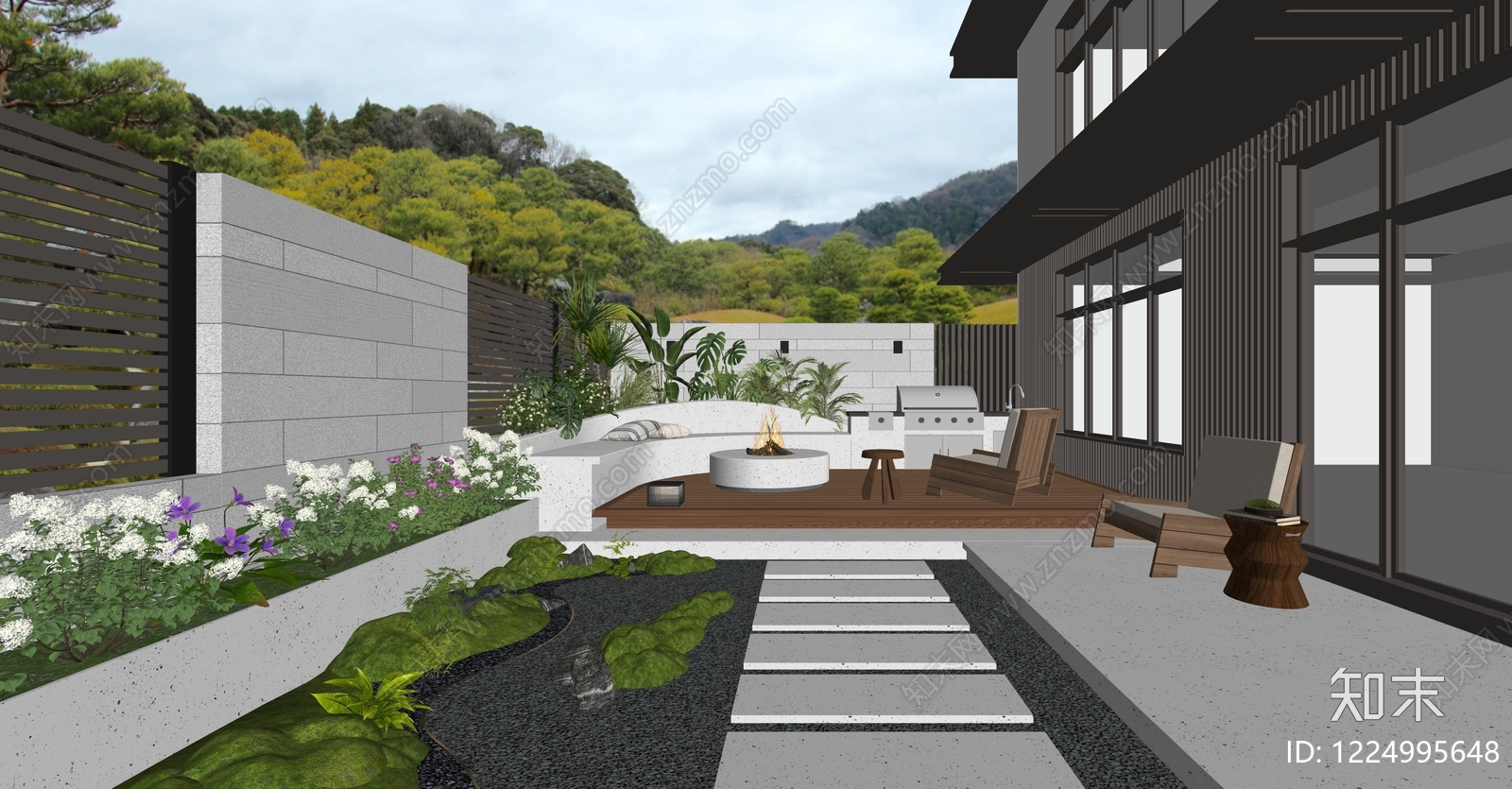 现代别墅庭院SU模型下载【ID:1224995648】