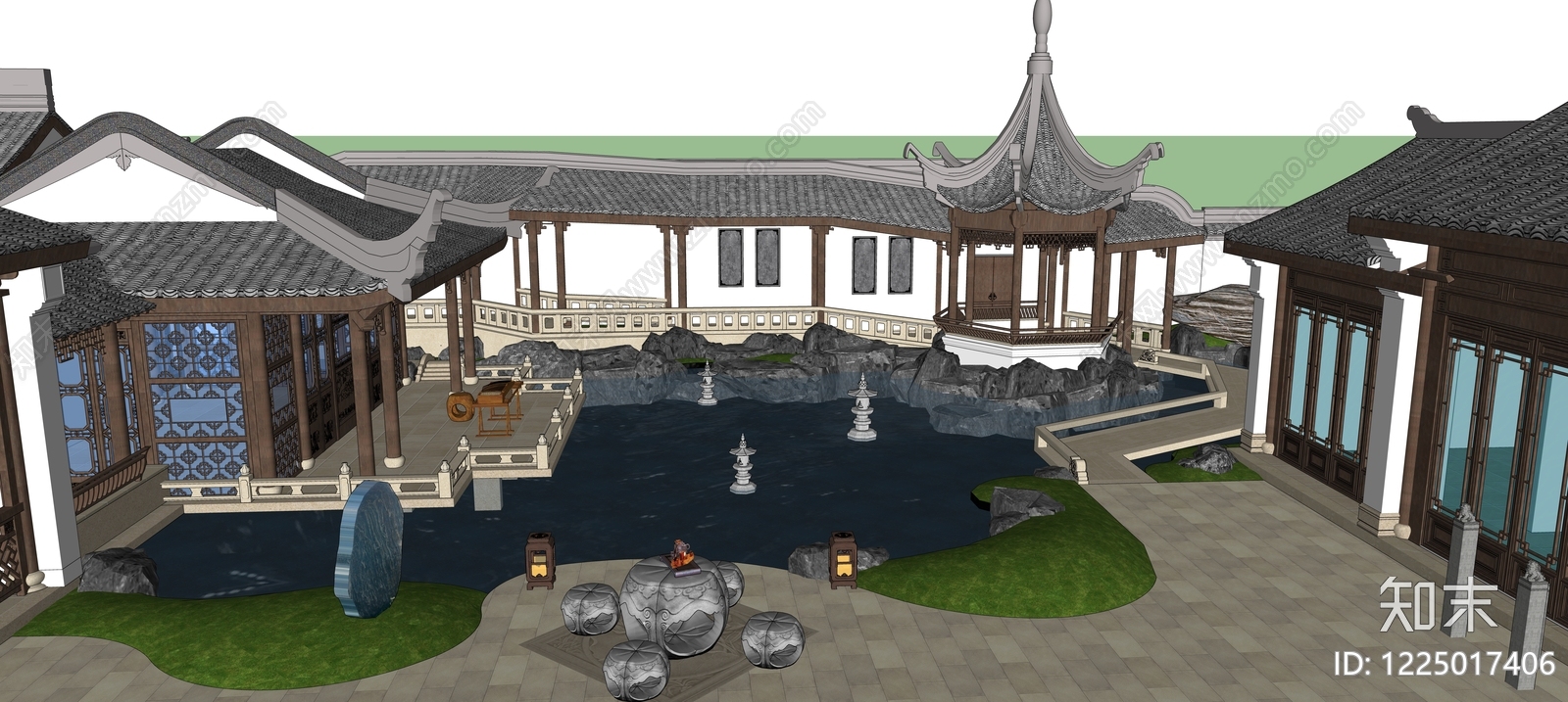 中式古建四合院SU模型下载【ID:1225017406】