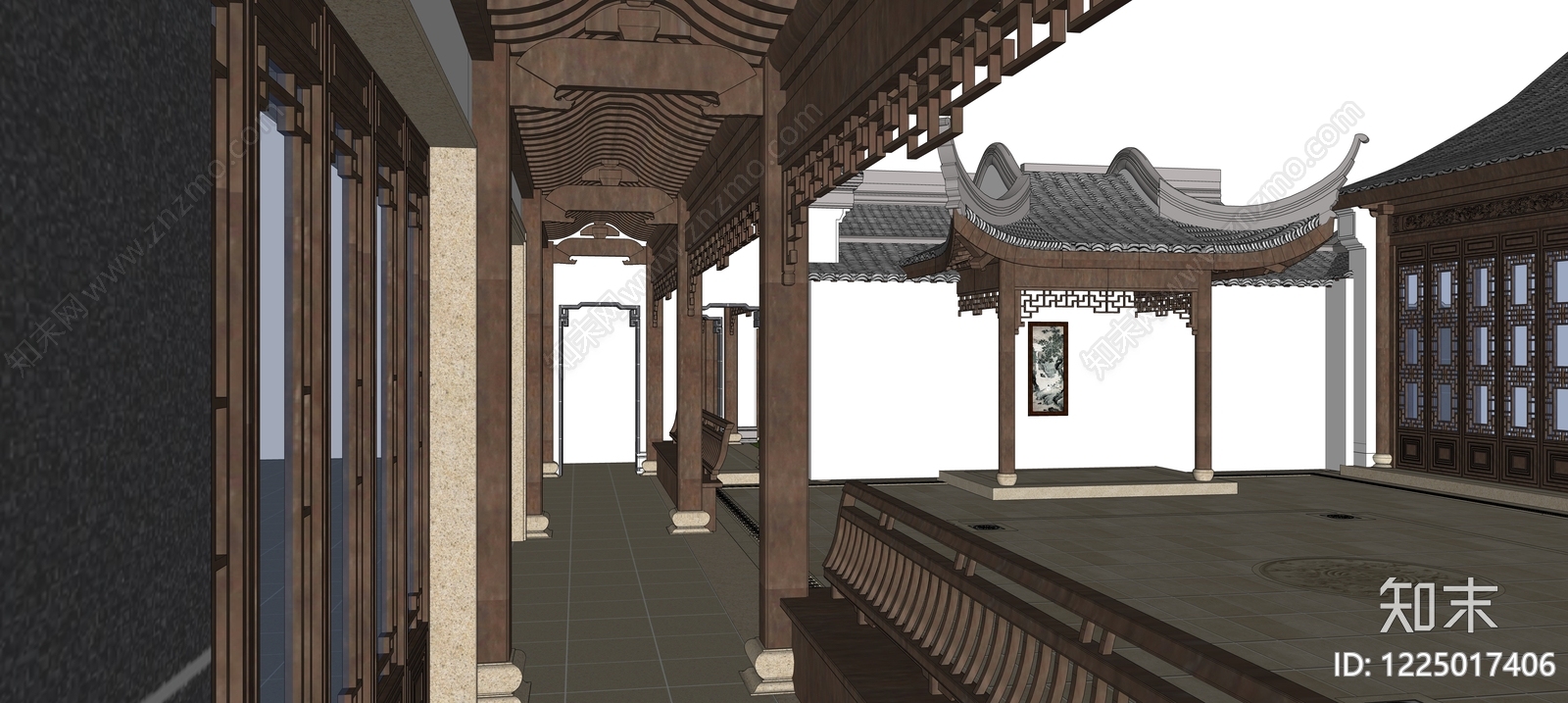 中式古建四合院SU模型下载【ID:1225017406】