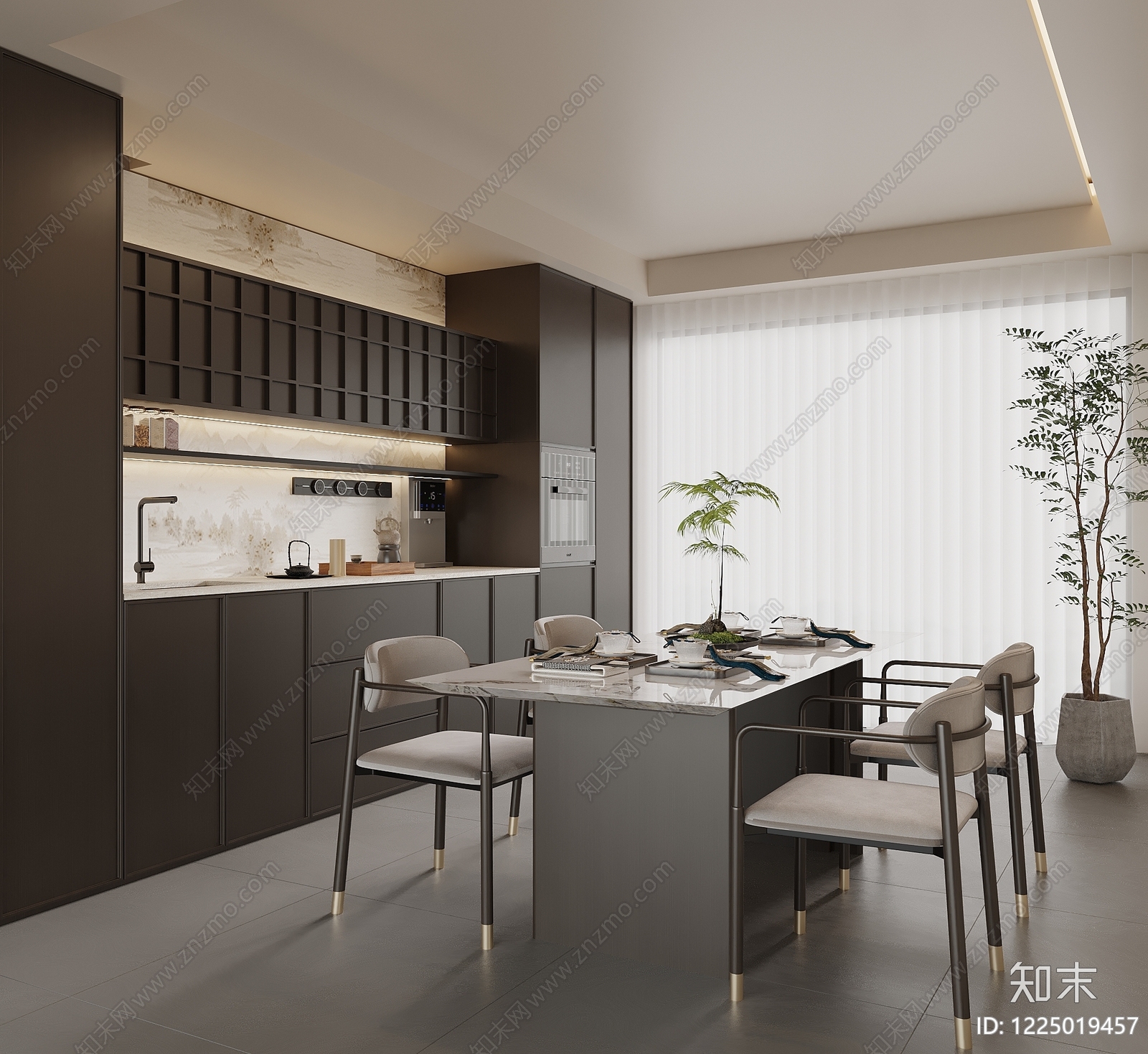 新中式岛台餐厅3D模型下载【ID:1225019457】