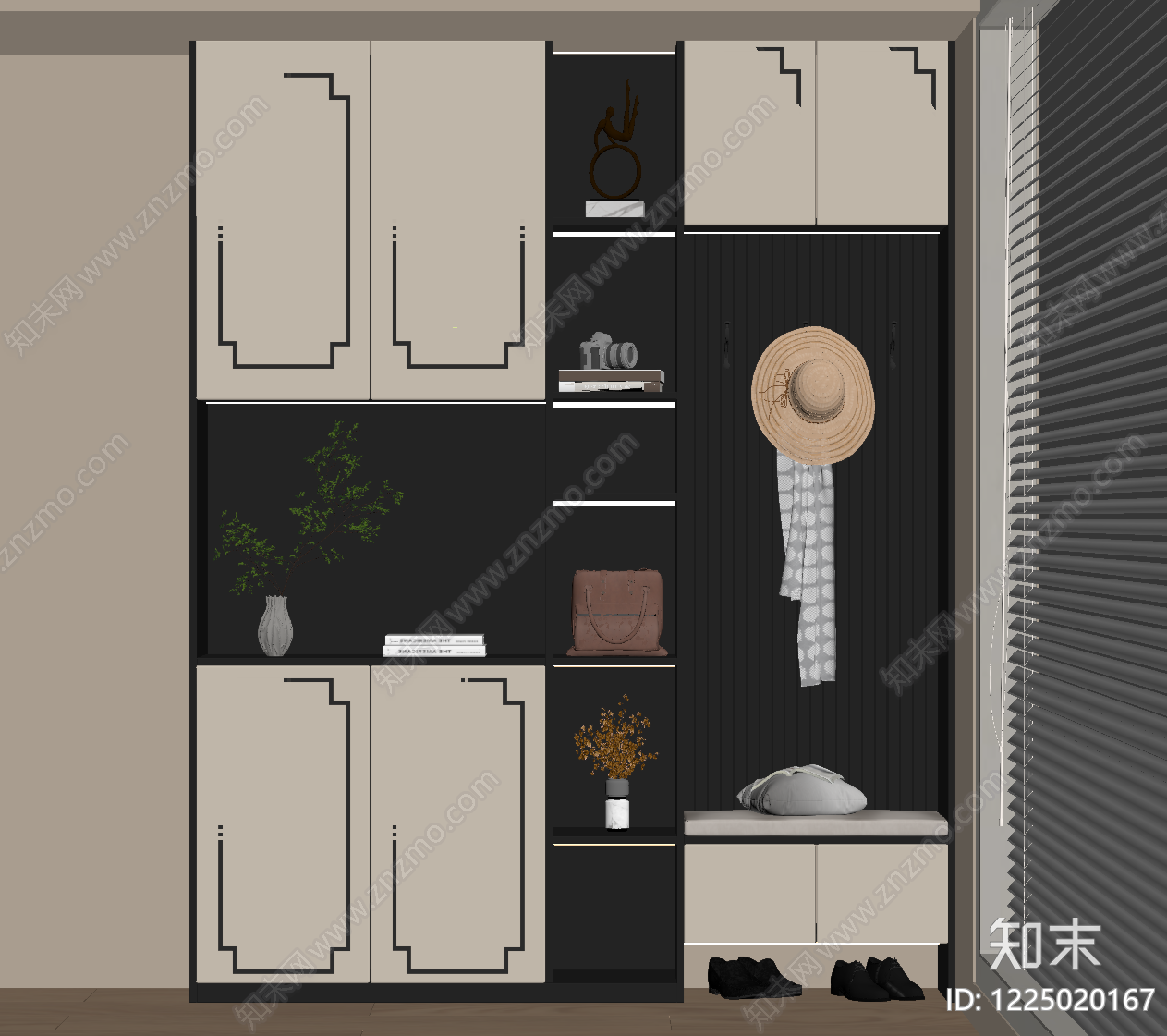 新中式鞋柜SU模型下载【ID:1225020167】