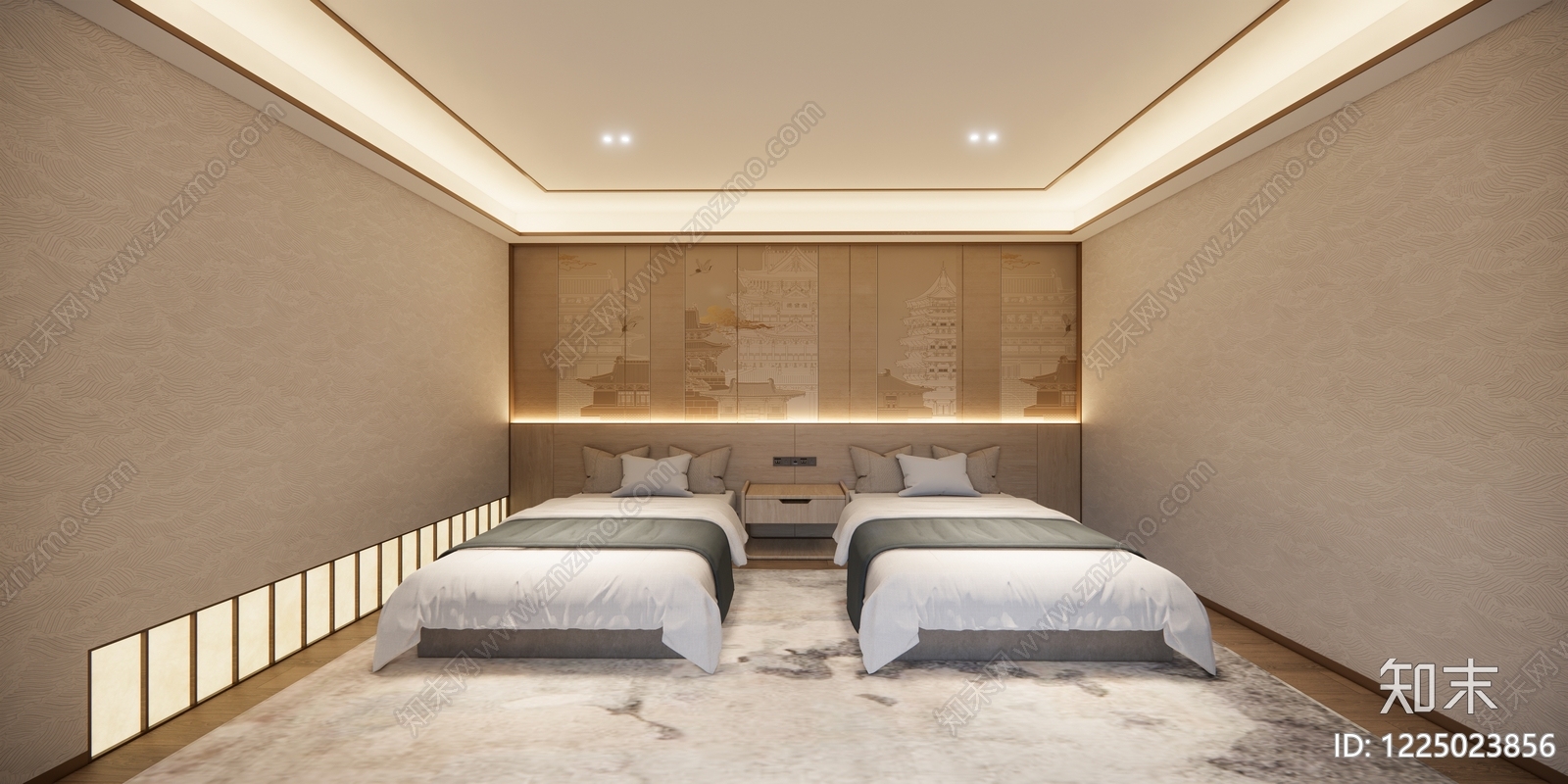 新中式酒店客房SU模型下载【ID:1225023856】