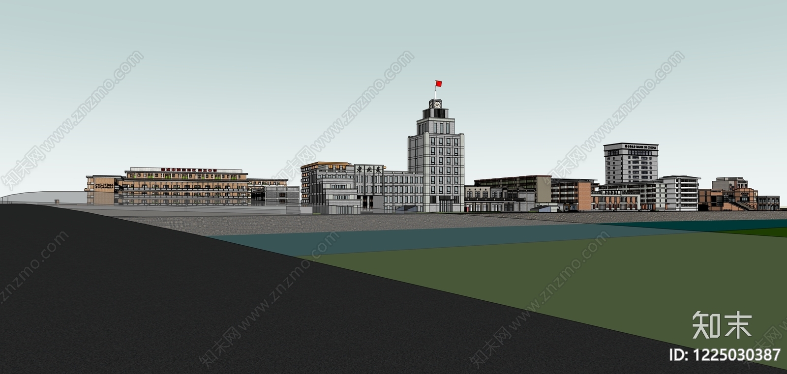 现代主义商业街SU模型下载【ID:1225030387】