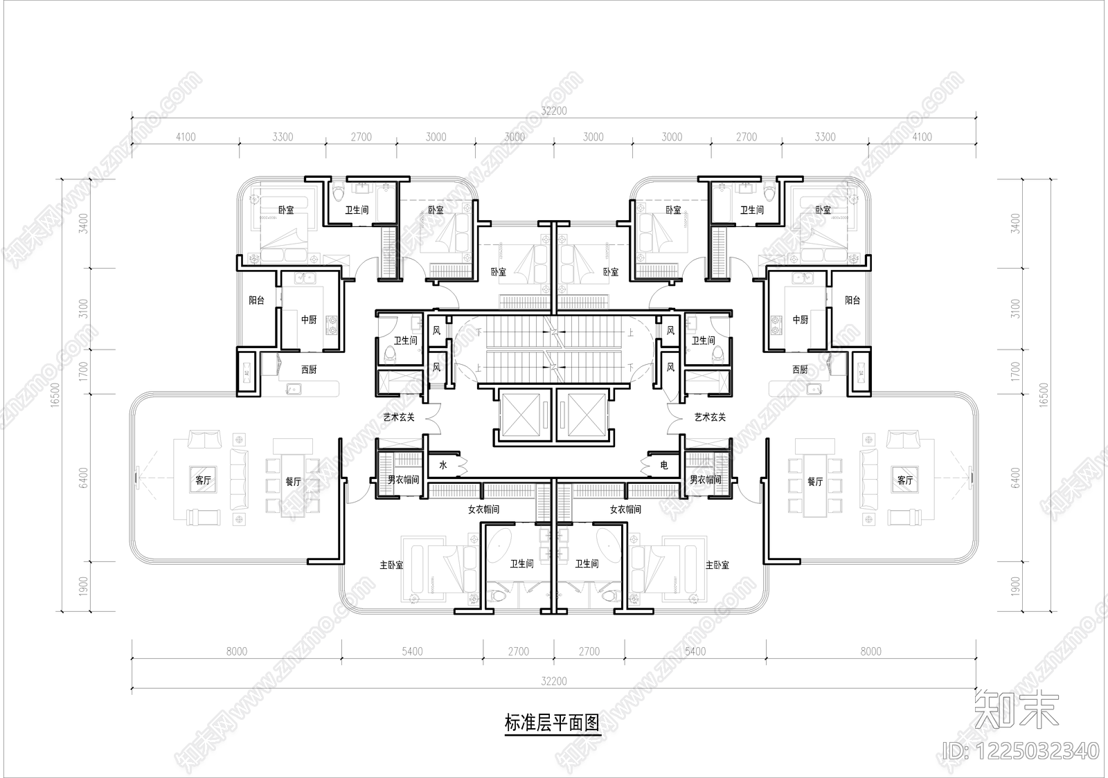 高层住宅cad施工图下载【ID:1225032340】