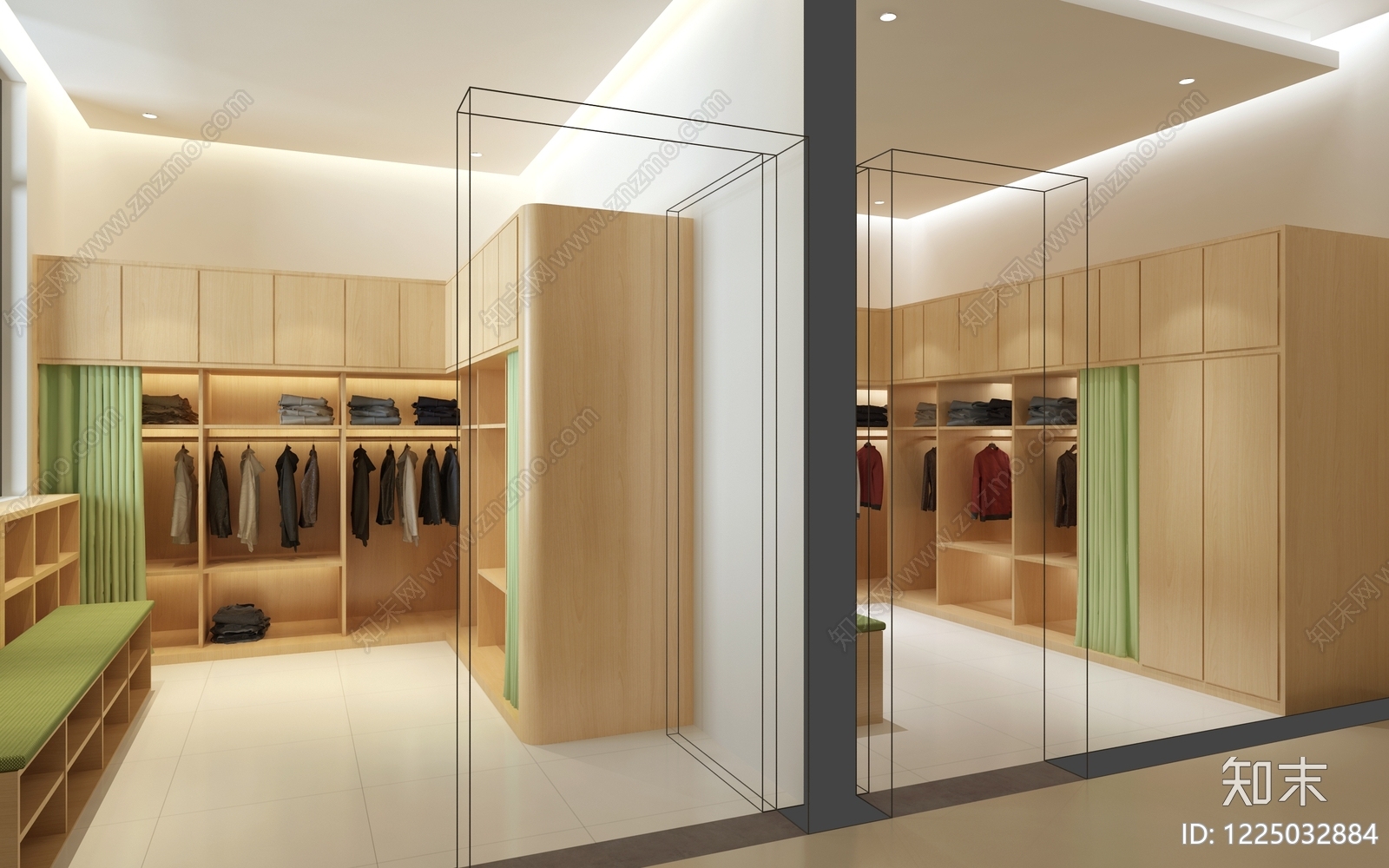 原木风服装展厅3D模型渲染效果图