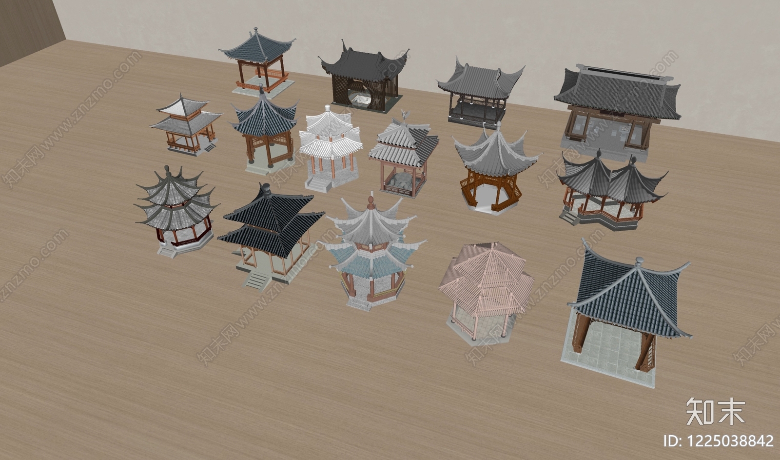 中式古建亭子SU模型下载【ID:1225038842】