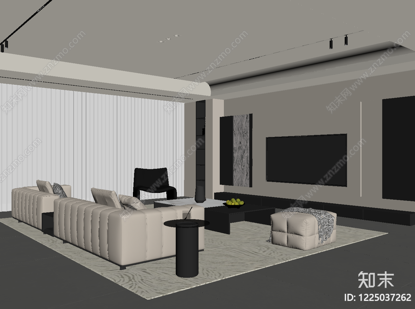现代简约家居客厅SU模型下载【ID:1225037262】