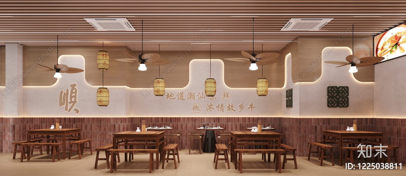 新中式中餐厅3D模型下载【ID:1225038811】