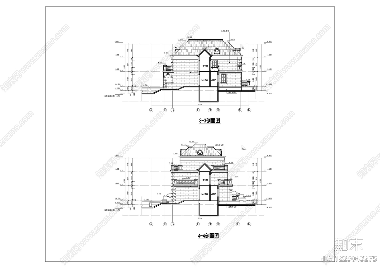 别墅建筑cad施工图下载【ID:1225043275】
