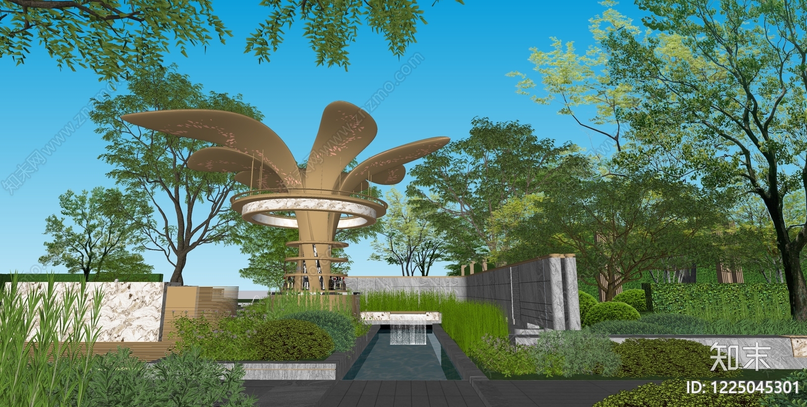 轻奢小区景观SU模型下载【ID:1225045301】