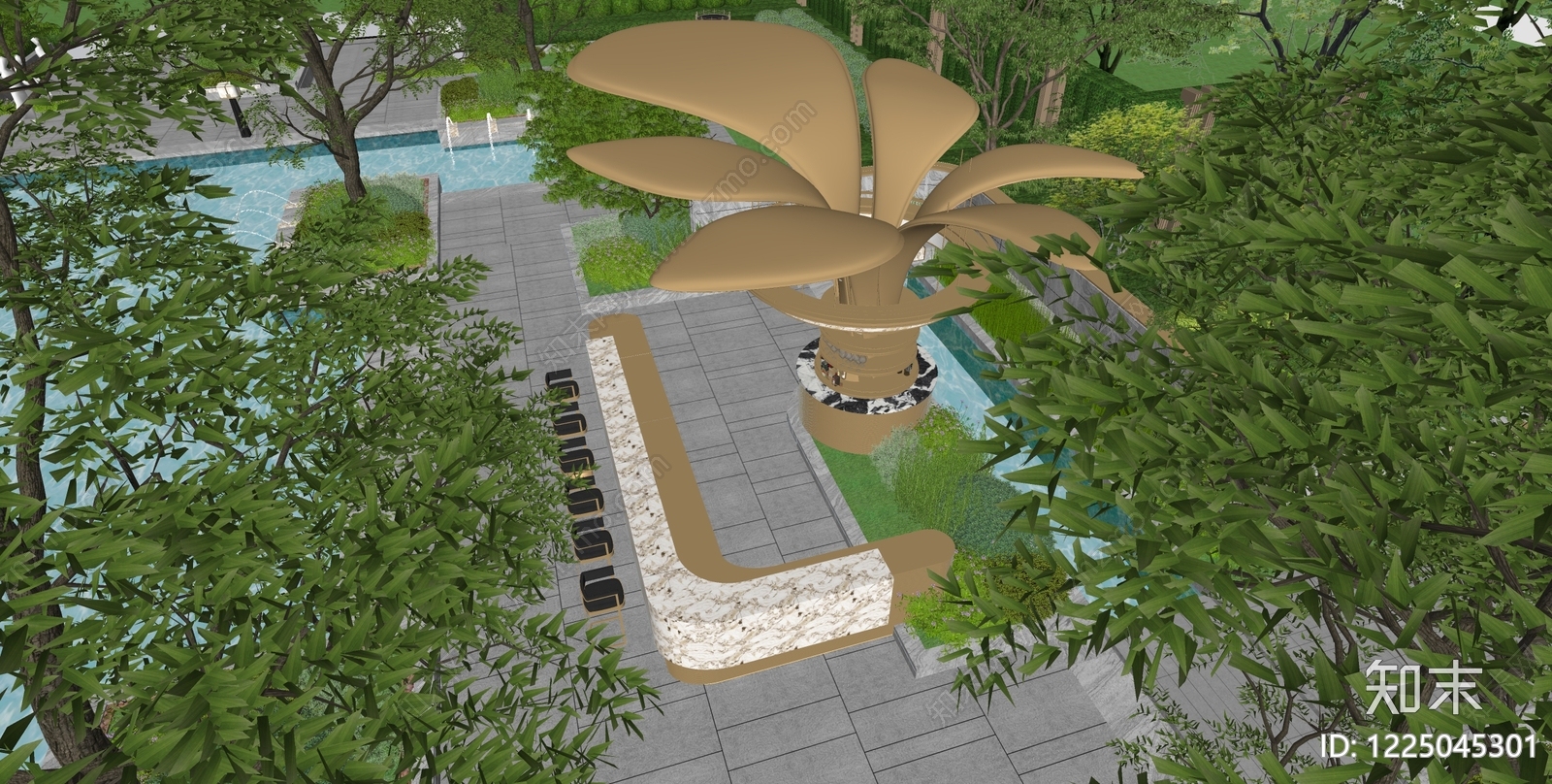轻奢小区景观SU模型下载【ID:1225045301】