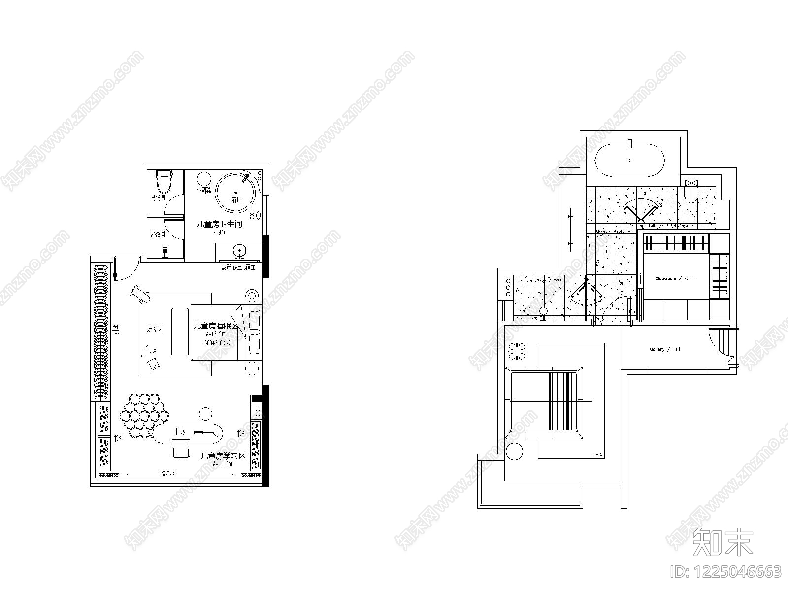 卧室cad施工图下载【ID:1225046663】
