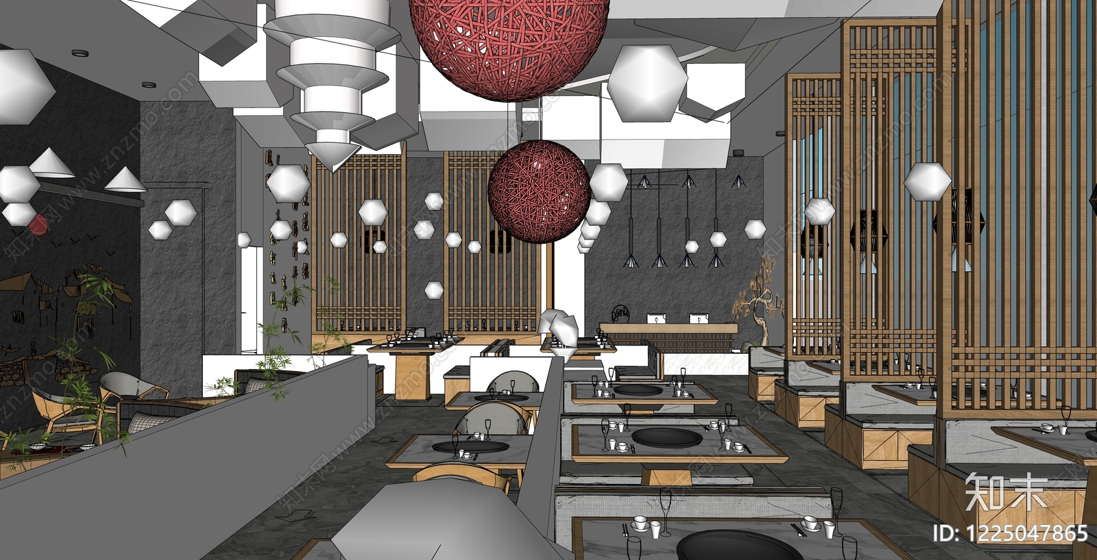 新中式火锅店SU模型下载【ID:1225047865】
