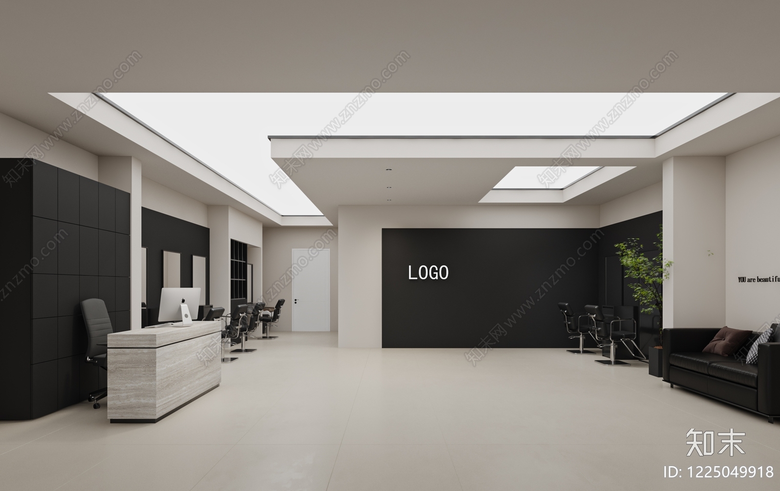 极简美发店3D模型渲染效果图