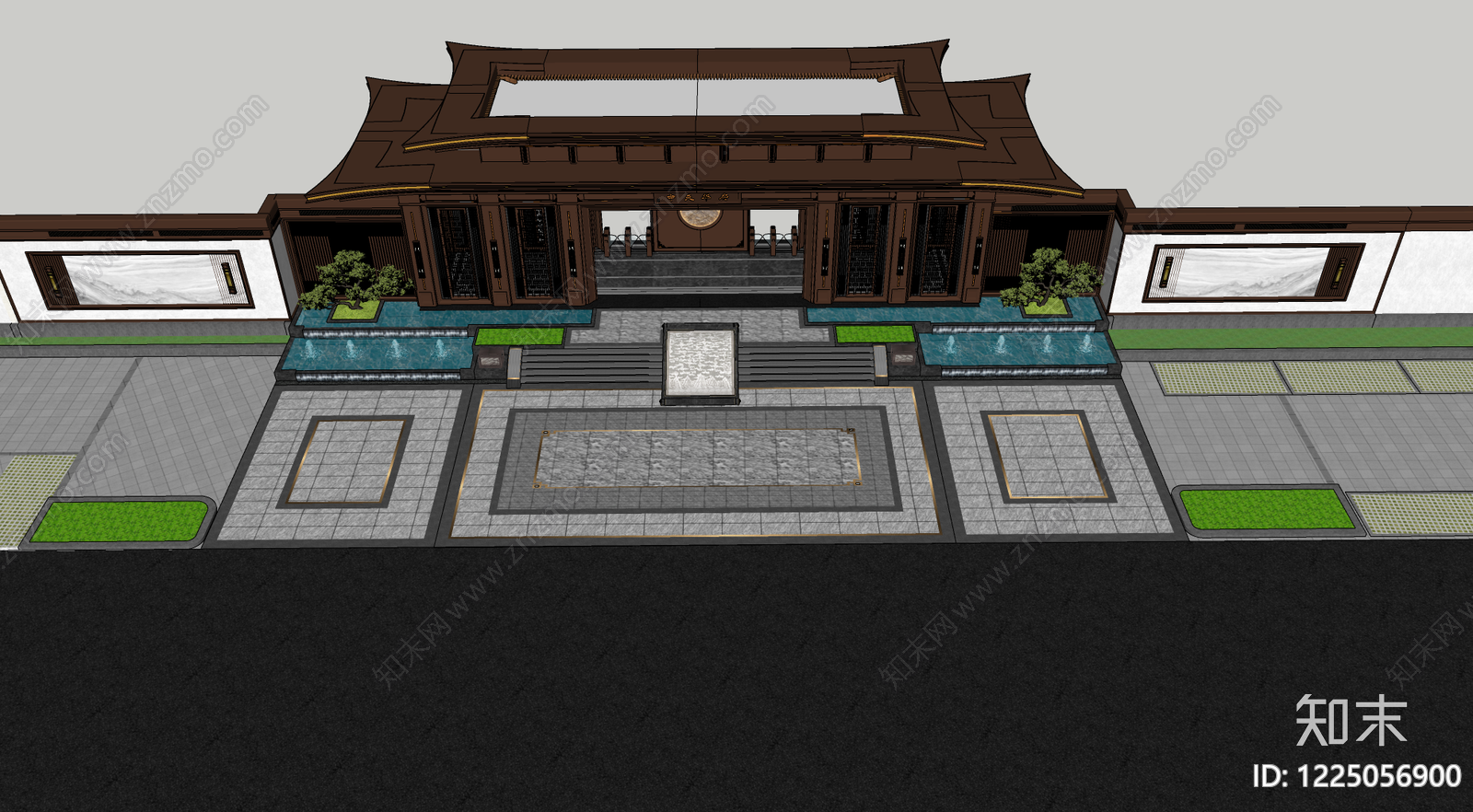 新中式景观入口大门SU模型下载【ID:1225056900】