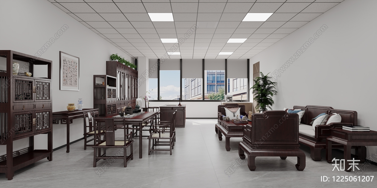 新中式董事长办公室3D模型下载【ID:1225061207】