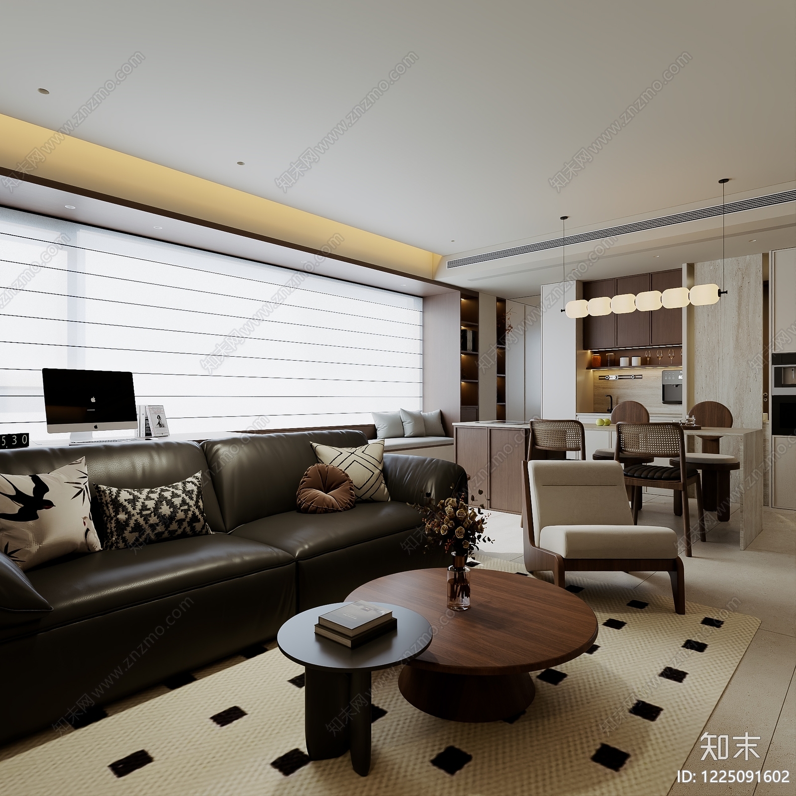 现代大平层客餐厅3D模型下载【ID:1225091602】