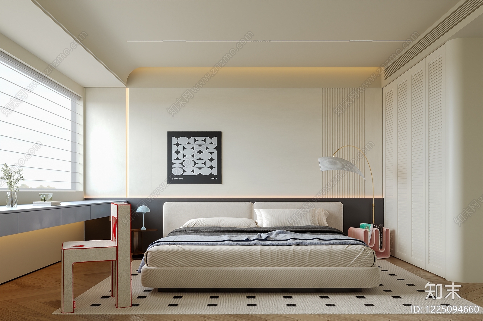 奶油风家居卧室3D模型下载【ID:1225094660】