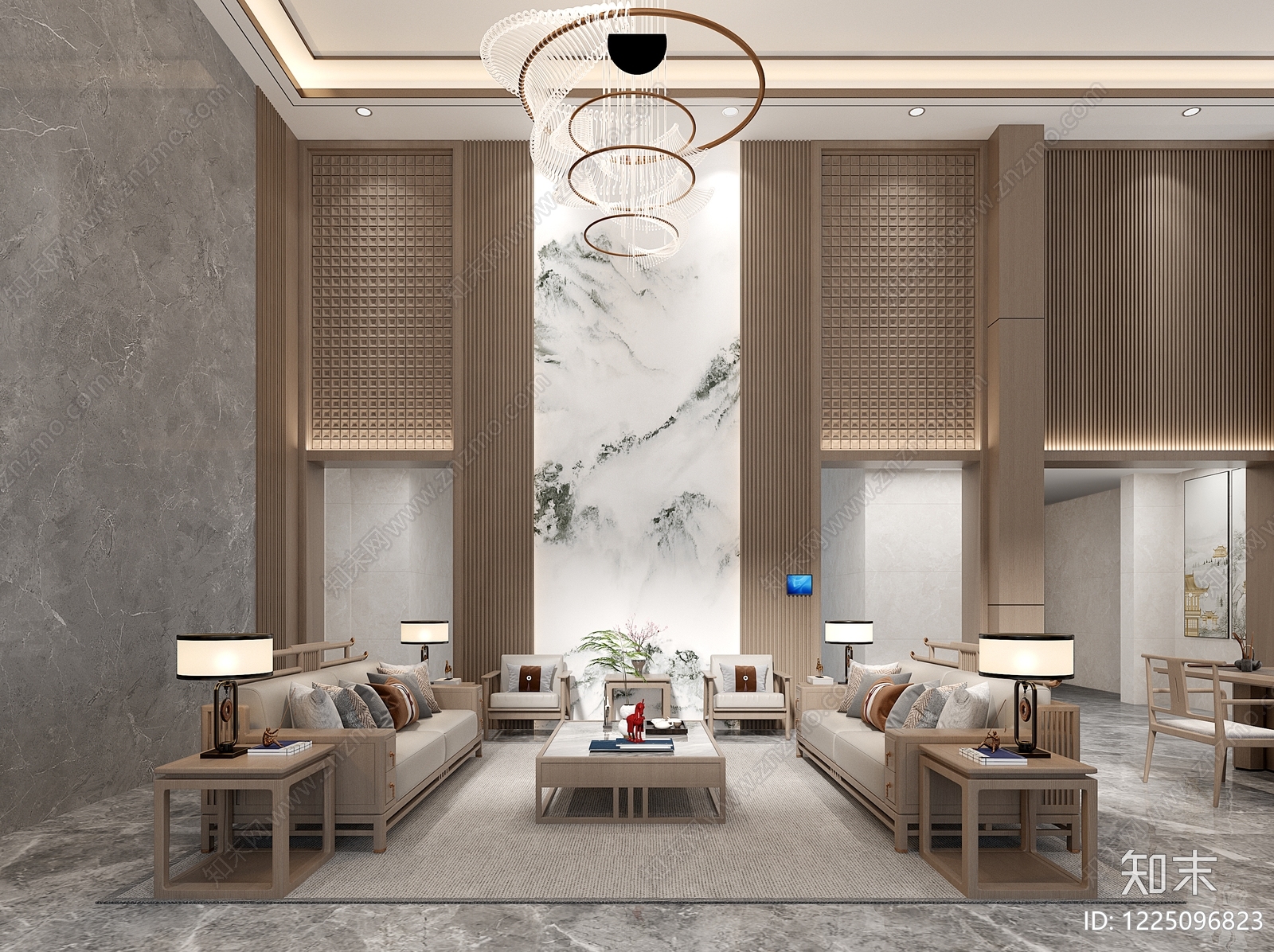 新中式接待室3D模型下载【ID:1225096823】