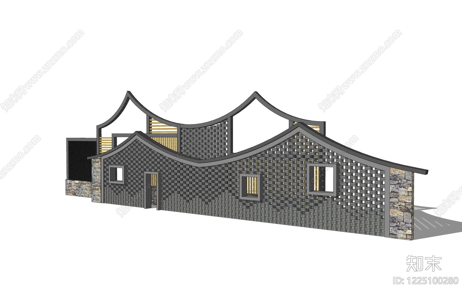 新中式景墙SU模型下载【ID:1225100280】