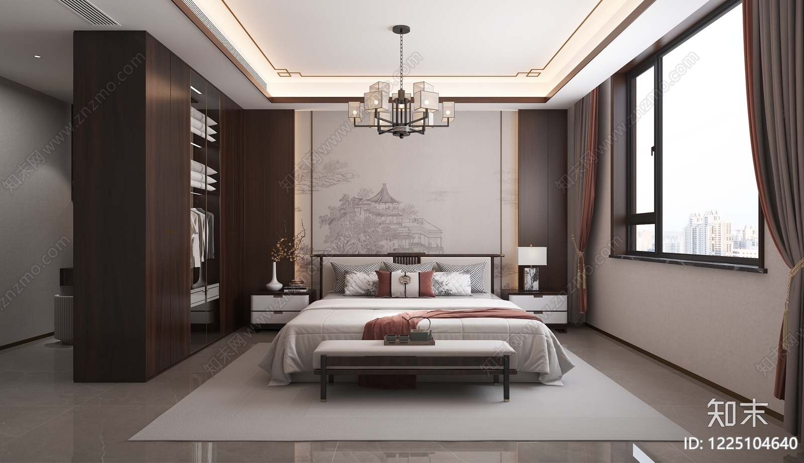新中式主卧3D模型下载【ID:1225104640】