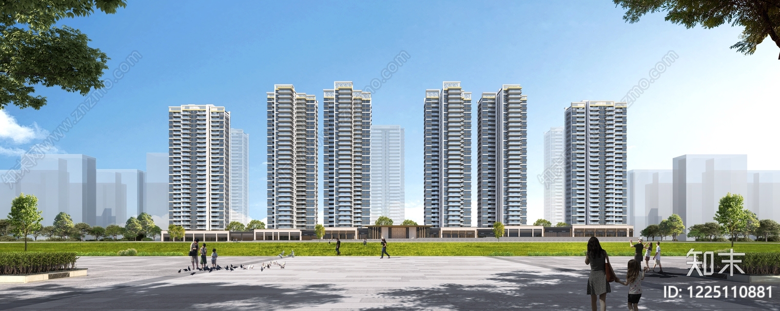 现代主义小高层住宅楼3D模型渲染效果图