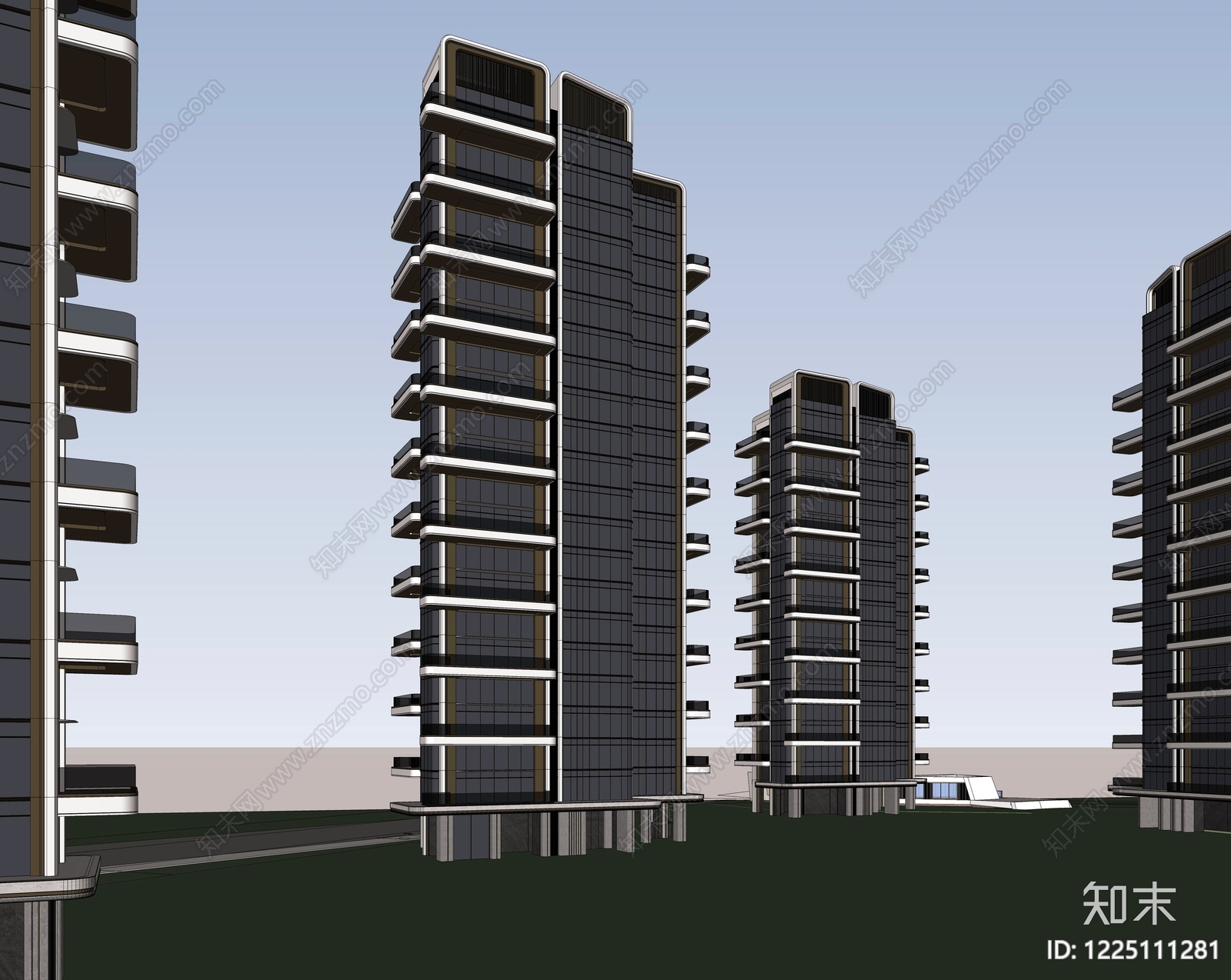 现代主义小高层住宅楼SU模型草图