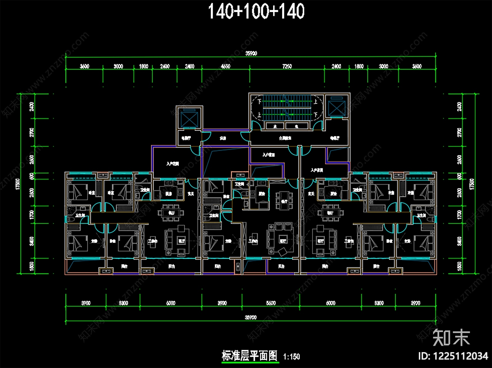住宅楼建筑cad施工图下载【ID:1225112034】