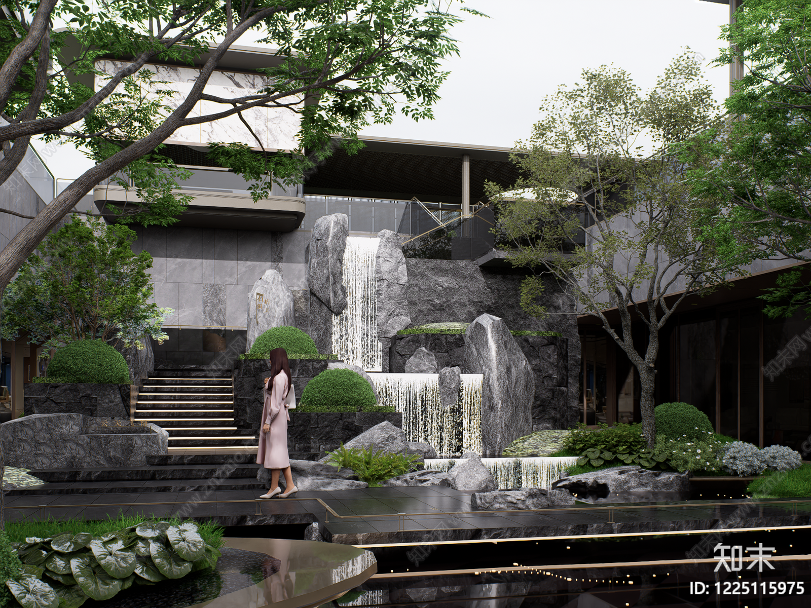 新中式景观小区景观SU模型下载【ID:1225115975】