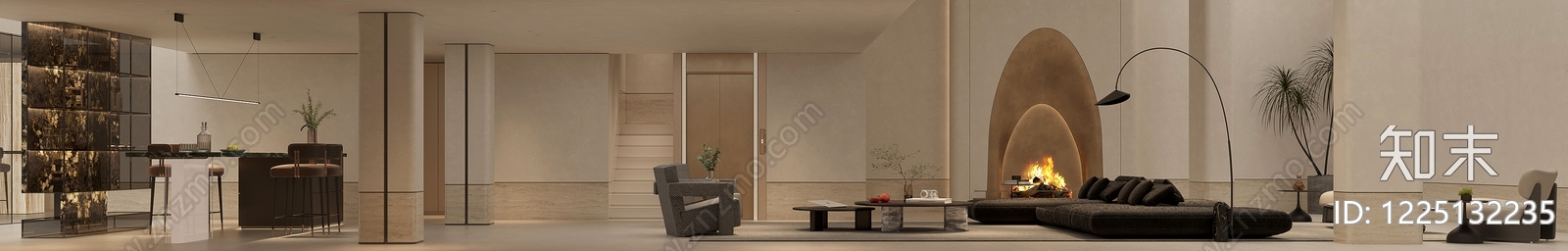 极简挑空客厅3D模型下载【ID:1225132235】