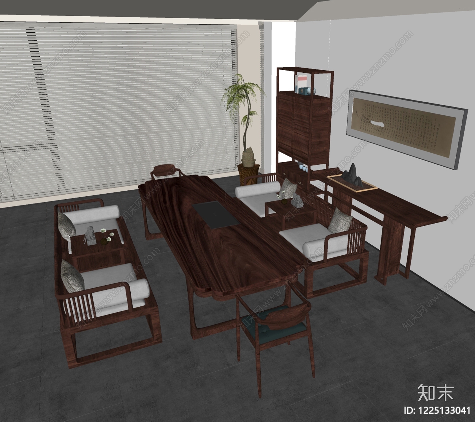 新中式茶桌椅SU模型下载【ID:1225133041】