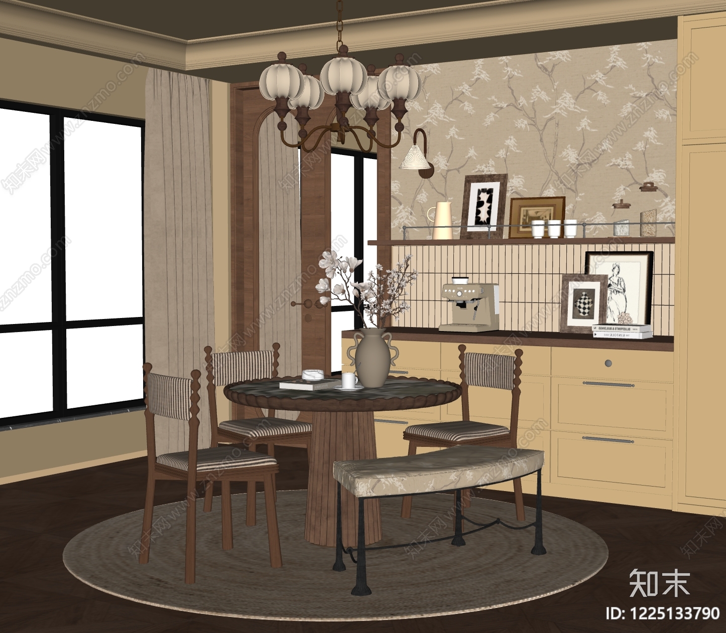 中古风家居餐厅SU模型下载【ID:1225133790】